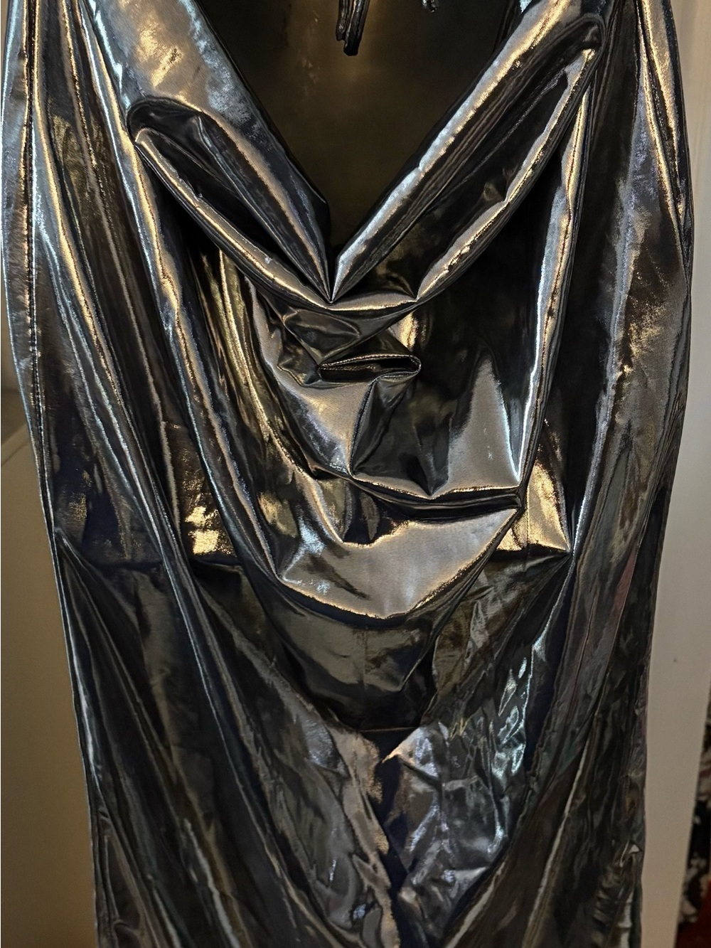 Shiny Metallic Silver Slip Dress - Picture 3 of 3